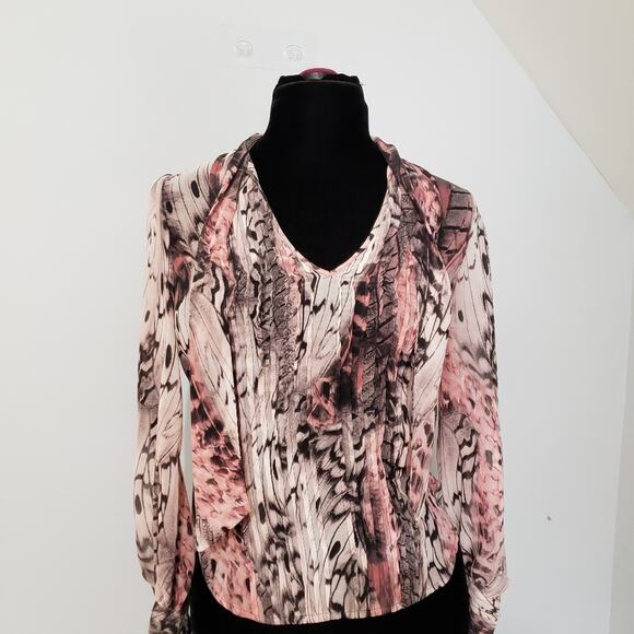 Jennifer Lopez Abstract Pintuck Chiffon Tie Blouse - Picture 5 of 13